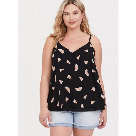 Torrid Sophie Chiffon Button Swing Cami Plus Size 4x Black Watermelons - Picture 1 of 7